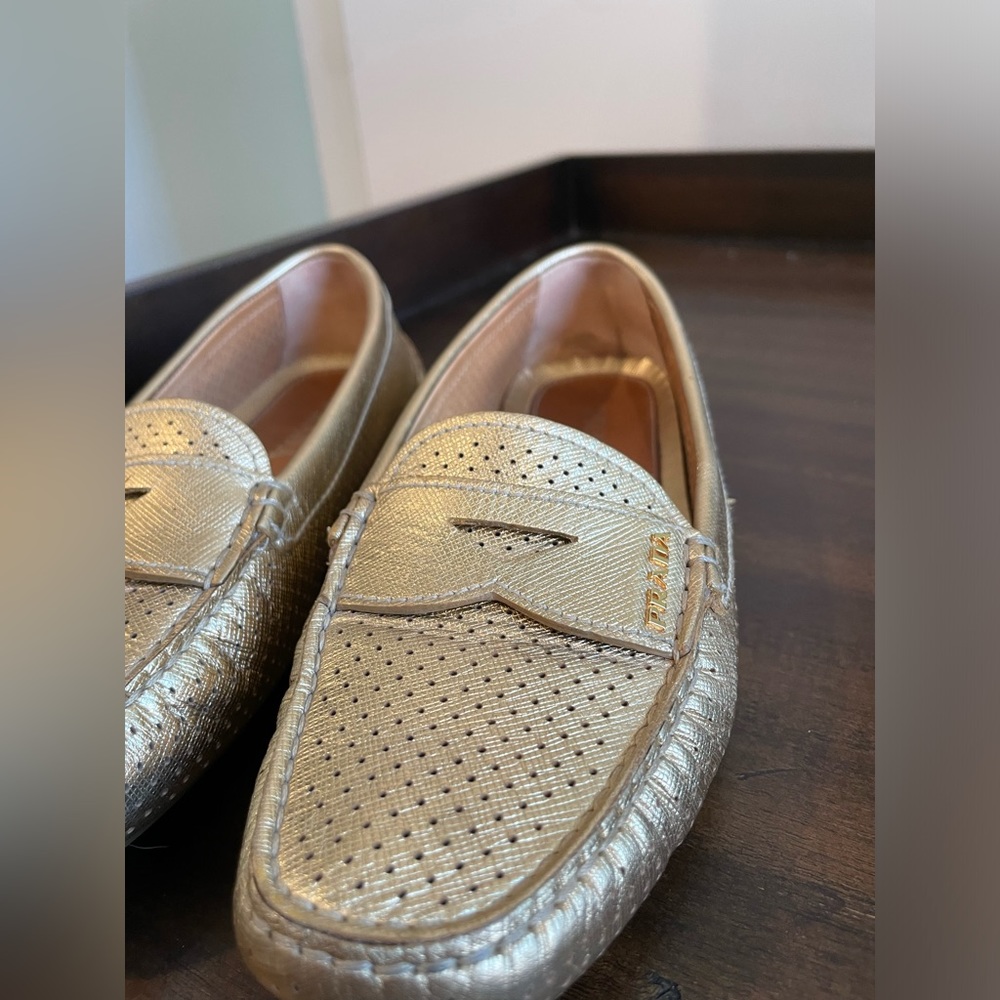 Prada Leather Polka Dot Print Loafers